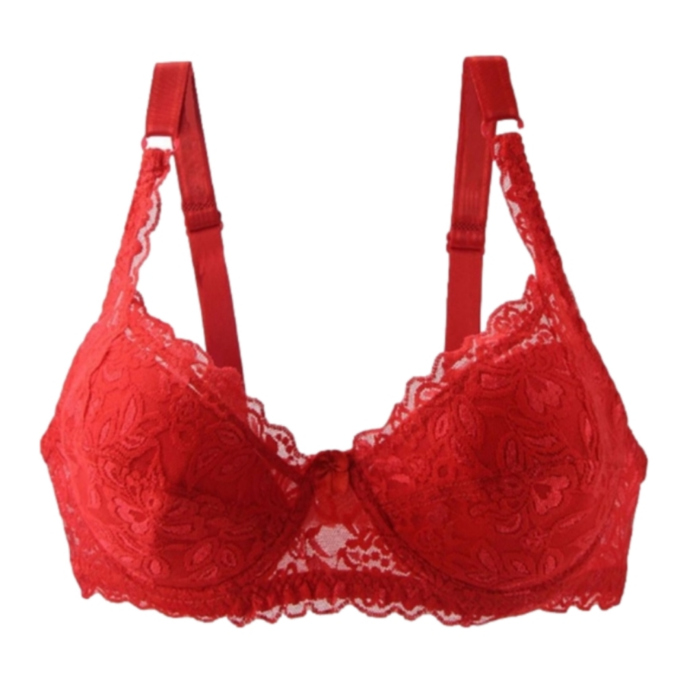 GYCL Classic Ultrathin Underwire Push Up 3/4 Lace Bra, Red, Size XL 40B
